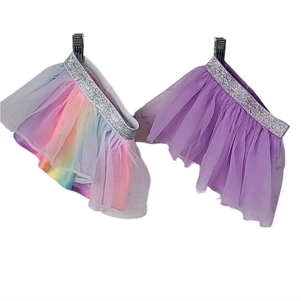 Baby Girl’s Glitter Tulle Tutu Skirt 0-3M Rainbow & Lilac Ruffled Bloomers 2-pk